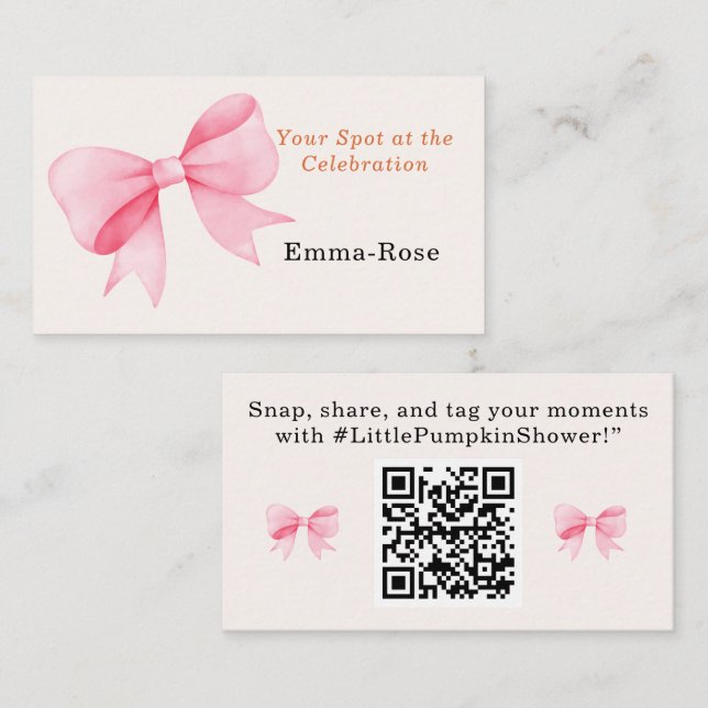 Carte De Placement Petit Baby shower Citrouille - Chute de Bow Rose (Devant / Derrière)