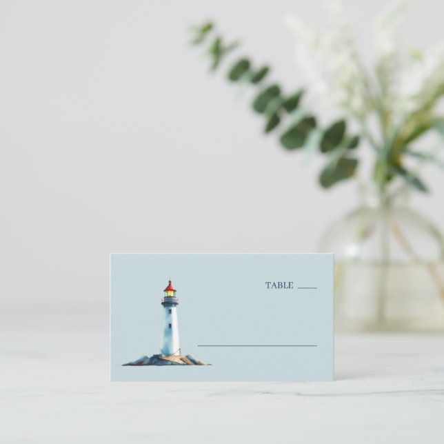 Carte De Placement Phare à l'aquarelle Bleu Serein (Debout devant)