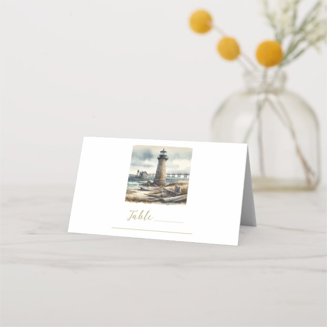 Carte De Placement Phare côtier rustique de la table de plage au bord (Devant)