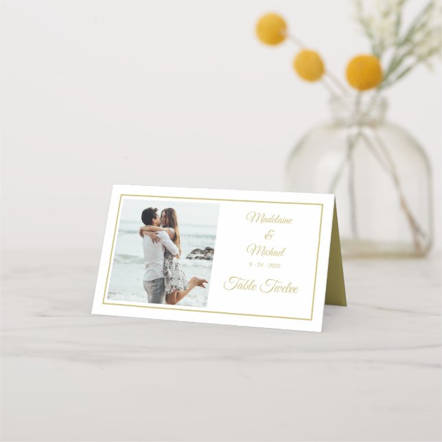 Carte De Placement Photo Gold Elegant Wedding Numéro de table (Devant)
