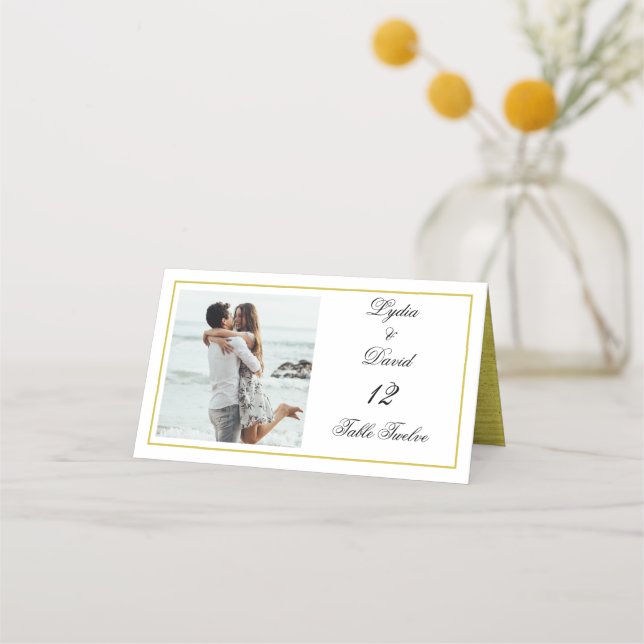 Carte De Placement Photo Gold Elegant Wedding Numéro de table (Devant)