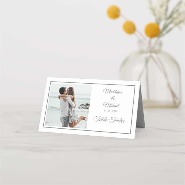 Carte De Placement Photo Silver Elegant Wedding Numéro de table (Devant)
