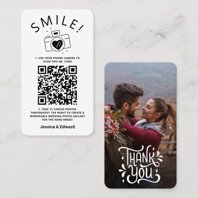 Carte De Placement Photos mémorables Qr Code Black Chic Modern Mariag (Devant / Derrière)