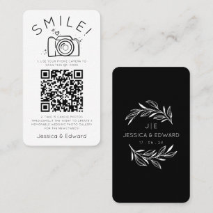 Carte De Placement Photos mémorables Qr Code Black Chic Modern Mariag