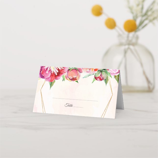 Carte De Placement Pierre de corail géométrique moderne Mariage flora (Devant)