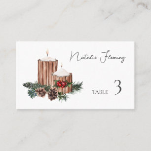 Carte De Placement Pine de pin vert hiver Candle Berry rouge