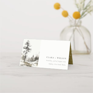 Carte De Placement Pine Woods Mountain Paysage Mariage de croquis