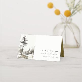 Carte De Placement Pine Woods Mountain Paysage Mariage de croquis