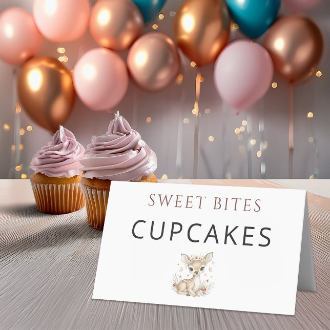 Carte De Placement Pink Blush Woodland Deer Girl Baby Shower Cupcakes (Créateur téléchargé)
