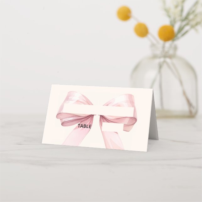 Carte De Placement Pink Bow Ivory Place Cards Elegant Folded (Devant)