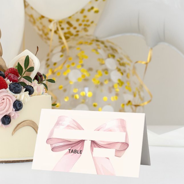 Carte De Placement Pink Bow Ivory Place Cards | Elegant Folded (Créateur téléchargé)