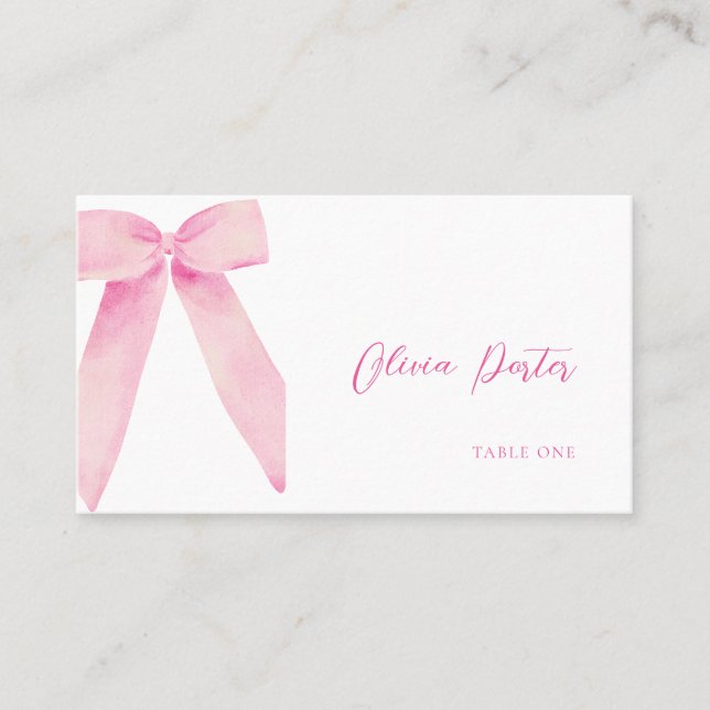 Carte De Placement Pink Bow Place Card Elle noue la douche à noeud (Devant)