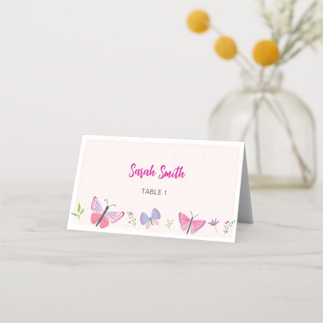 Carte De Placement Pink Butterfly Themed Placecard (Devant)