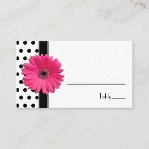 Carte De Placement Pink Daisy Black White Polka Dot Place Card