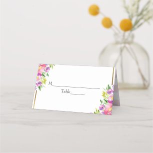 Carte De Placement Pink & Faux Foil Gold Fête des mariées florale