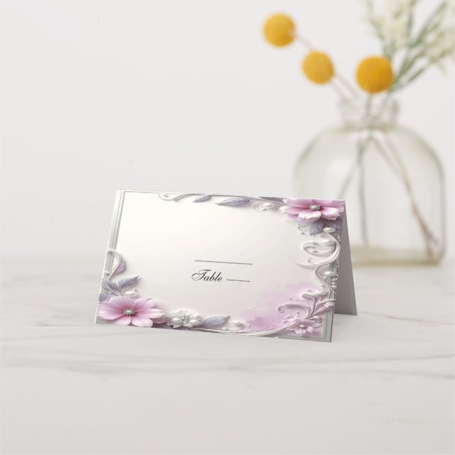 Carte De Placement Pink Floral Frame Place Card (Devant)