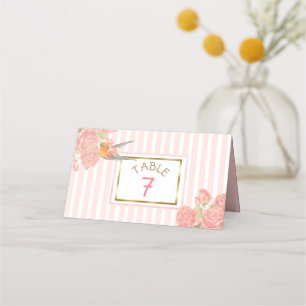 Carte De Placement PInk Floral Gold Bird Mariage Numéro de table