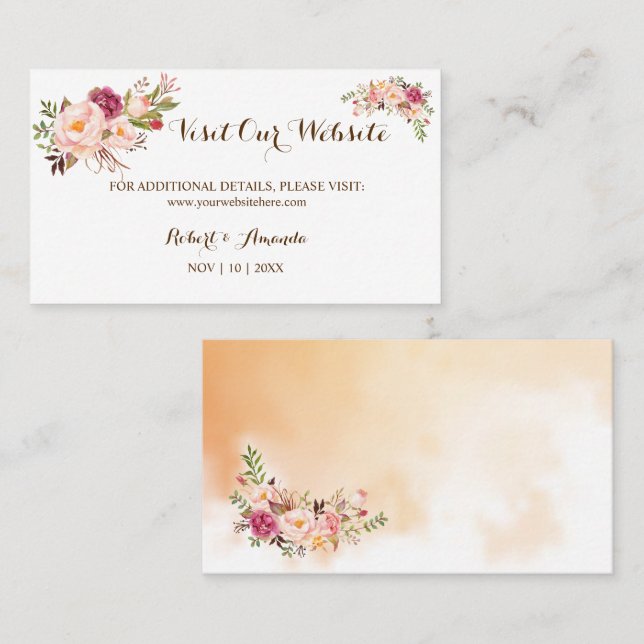 Carte De Placement Pink Floral Visitez notre site Web Mariage insérer (Devant / Derrière)