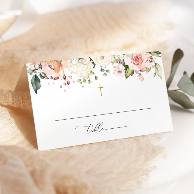 Carte De Placement Pink Flowers, White Flowers, Boho, Floral Baptism (Créateur téléchargé)