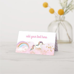 Carte De Placement Pink & Gold Magical Rainbow Unicorn Party