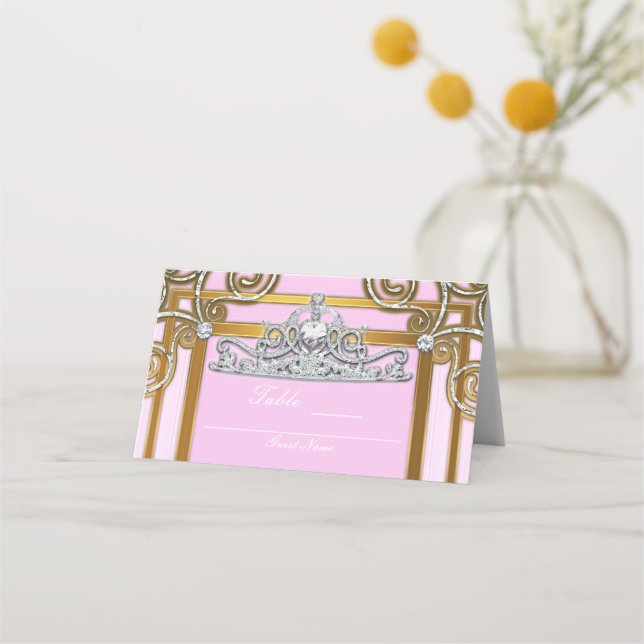Carte De Placement Pink & Gold Princess Crown Tiara Party Sièges (Dos)