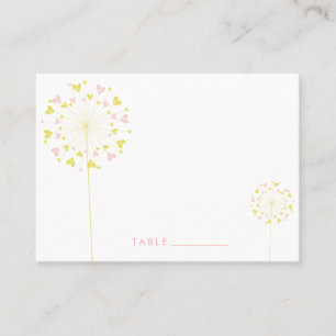 Carte De Placement Pink Jaune Dandelion Fleurs Amour Coeurs Mariage