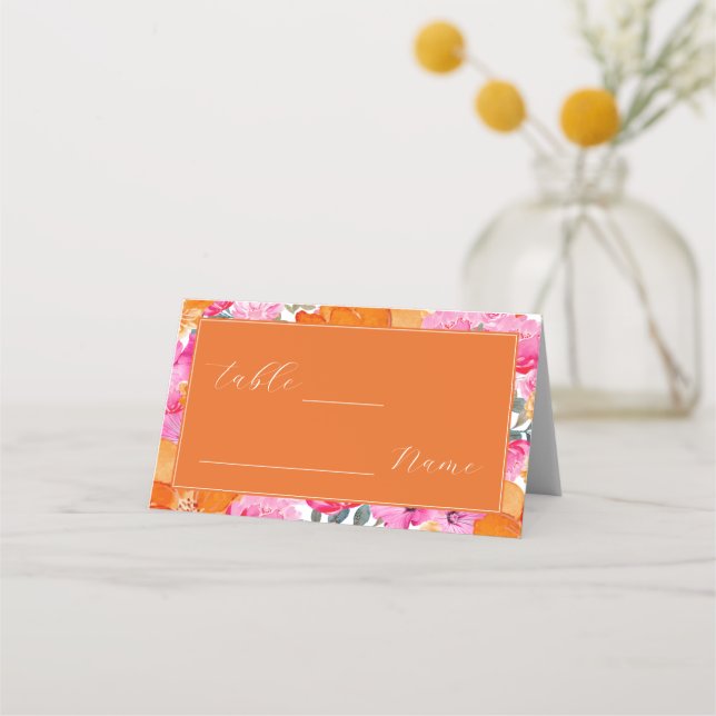Carte De Placement Pink & Orange Spring Summer Garden Table de mariag (Devant)