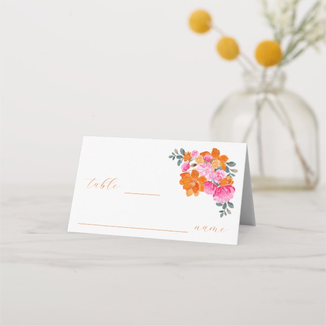 Carte De Placement Pink Orange Vibrant Jardin d'été Table de mariage (Devant)