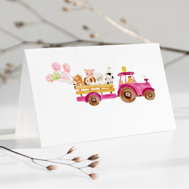 Carte De Placement Pink tracteur animaux de ferme fille anniversaire  (Créateur téléchargé)