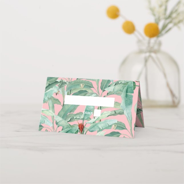 Carte De Placement Pink Tropical Banana Palm Feuille Mariage (Devant)