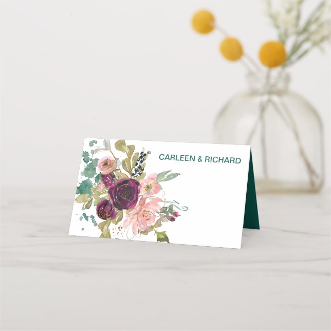 Carte De Placement Pink Turquoise Bourgogne Floral Mariage (Dos)