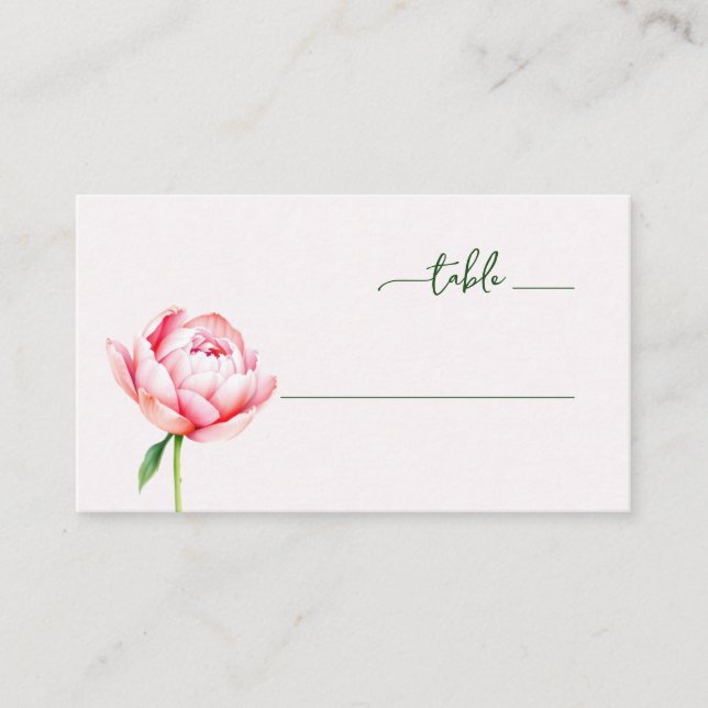 Carte De Placement Pivoine Sérénité Aquarelle Rose (Devant)