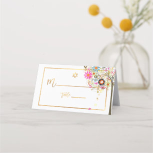Carte De Placement PixDezines Arbre de LIfe+Floral+Faux Gold