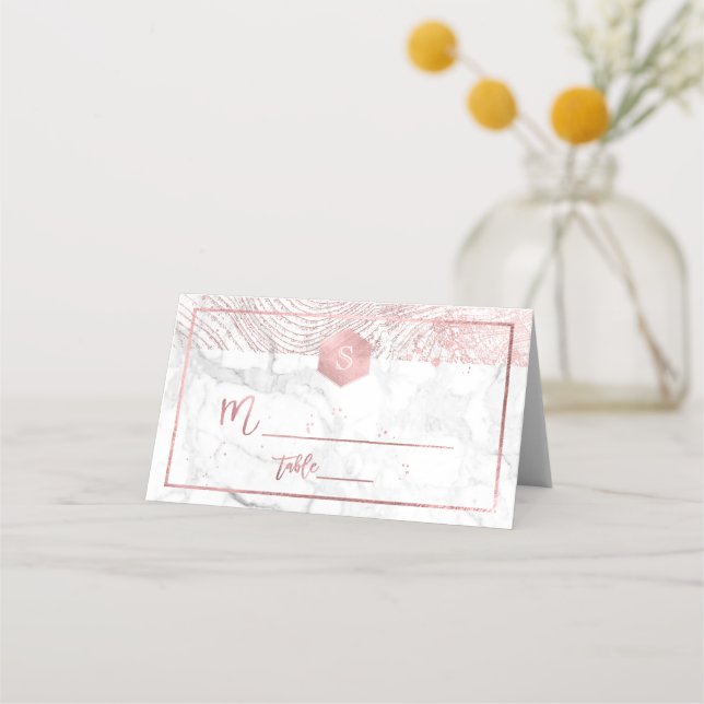 Carte De Placement PixDezines Faux Rose Gold Tree Anneaux+Marbre (Devant)