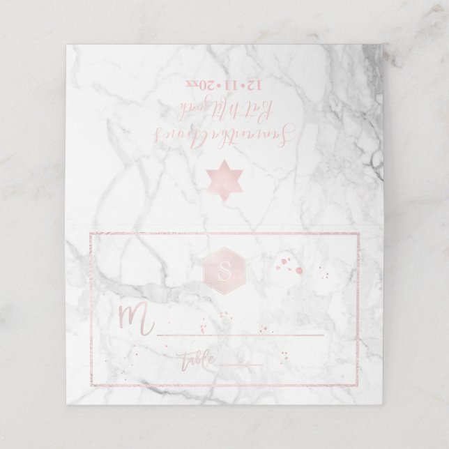Carte De Placement PixDezines Monogram Blush Rose Honeycomb+Marble (Extérieur déplié)