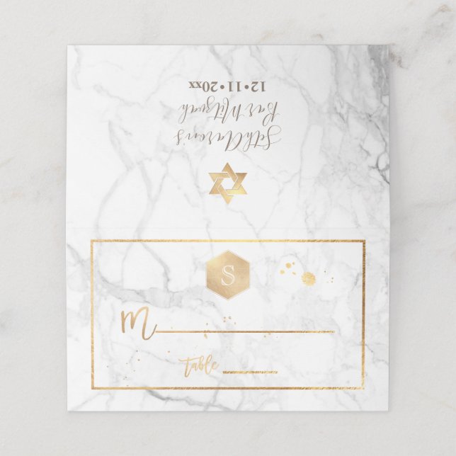 Carte De Placement PixDezines Monogram Faux Gold Honeycomb+Marble (Extérieur déplié)
