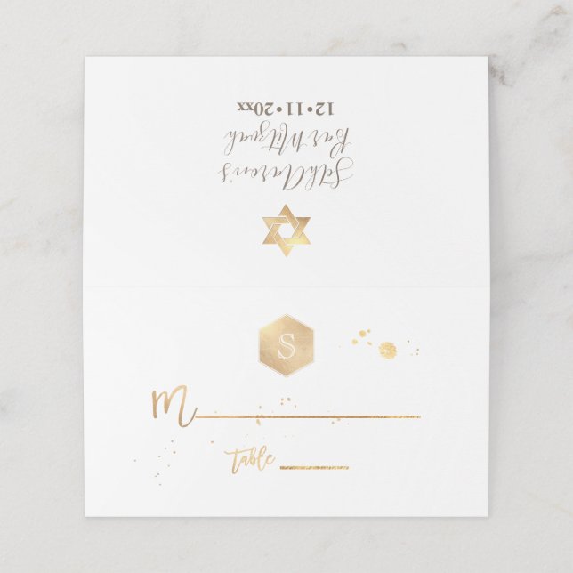 Carte De Placement PixDezines Monogram Faux Gold Honeycomb Mitzvah (Extérieur déplié)