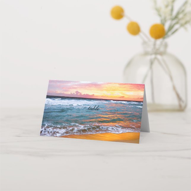 Carte De Placement Plage Côte Océan Sunset Waves Mariage (Devant)