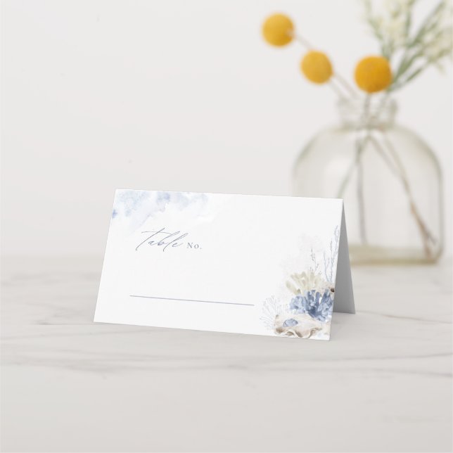 Carte De Placement Plage de corail et coquillages d'aquarelle bleu Ma (Devant)