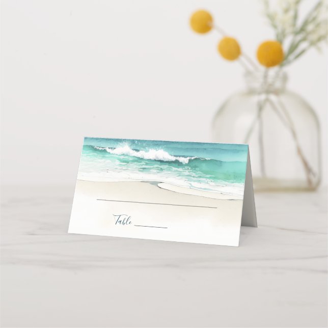 Carte De Placement Plage Mariage Aquarelle océan Carte de lieu pliée (Devant)