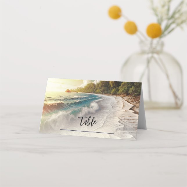 Carte De Placement Plage paradisiaque Couché de soleil Siège de table (Devant)