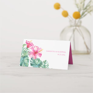 Carte De Placement Plage rose Floral Aquarelle Hibiscus Mariage