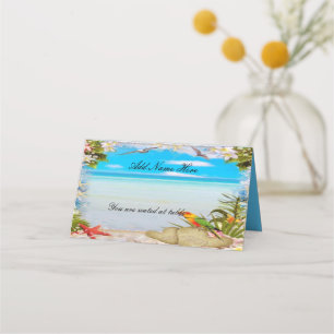Carte De Placement Plage tropicale Mariage floral table pliée