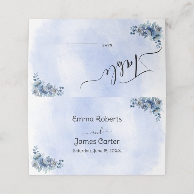 Carte De Placement Plans de table de mariage à fleurs bleues (Extérieur déplié)