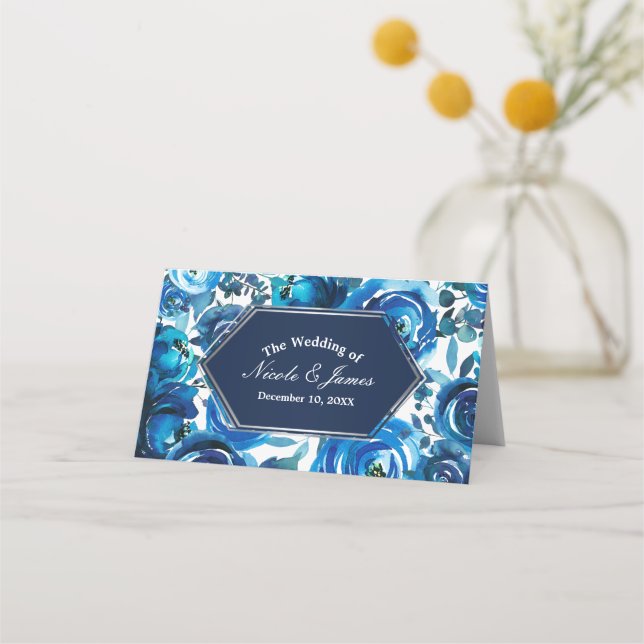 Carte De Placement Plante bleu Indigo Mariage Siège de table (Devant)