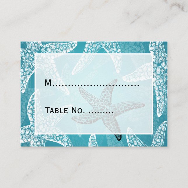 Carte De Placement Plaques de mariage de plage Starfish Bleu (Devant)