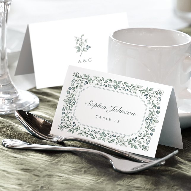 Carte de placement pliable florale botanique vinta (Sage Vintage Botanical Floral Foldable Place Card)