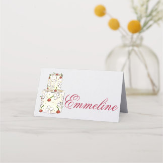 Carte de placement pliée de gâteau floral minimal