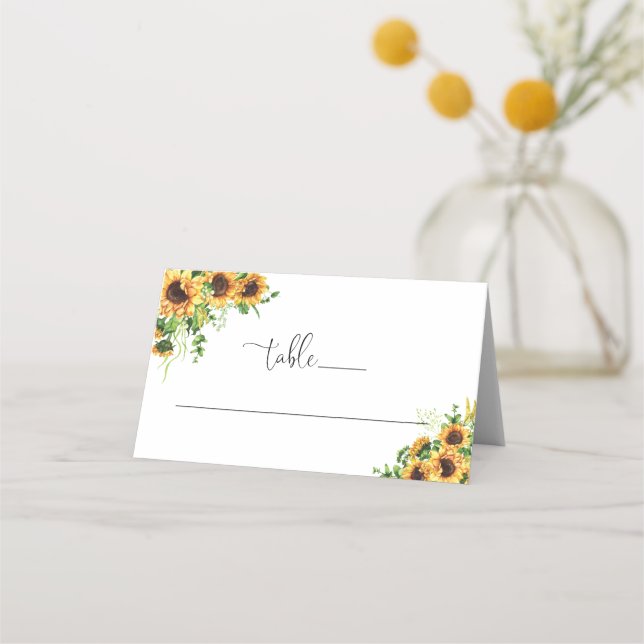 Carte de placement pliée de mariage à fleurs jaune (Devant)