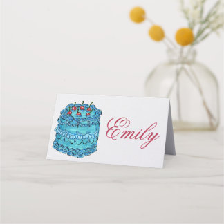 Carte de placement pliée en gâteau de cerise bleu